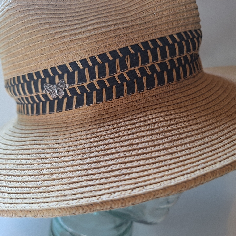 Tan Straw Beach Hat with Black Ribbon